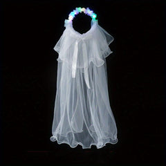Glowing Bridal Wedding Hair Tie With Gauze Headdress
