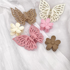 2pcs Frosted Hair Claw Matte Butterfly Flower Plastic Combination