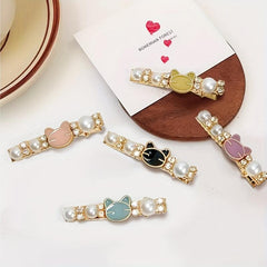 Sweet Hair Clip Faux Pearl Rhinestone Duck Billed Clip
