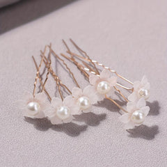 6pcs Faux Pearl Flower Hair Stick Bridal Hair Fork Wedding Hairpin