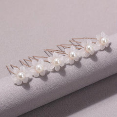 6pcs Faux Pearl Flower Hair Stick Bridal Hair Fork Wedding Hairpin