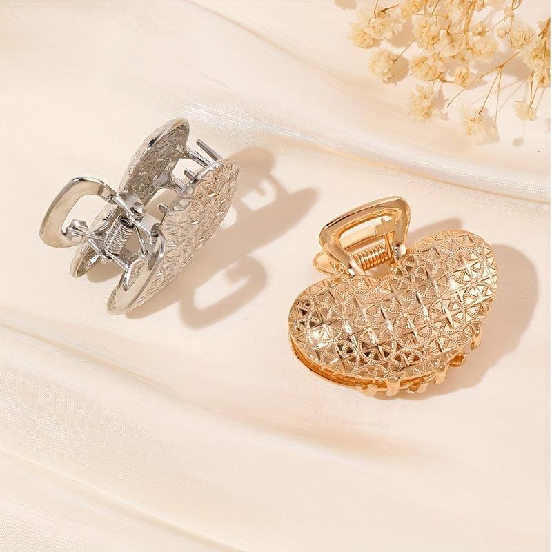 2pcs Heart Shaped Hair Claw Clip Alloy Ponytail Holder for Women Girls