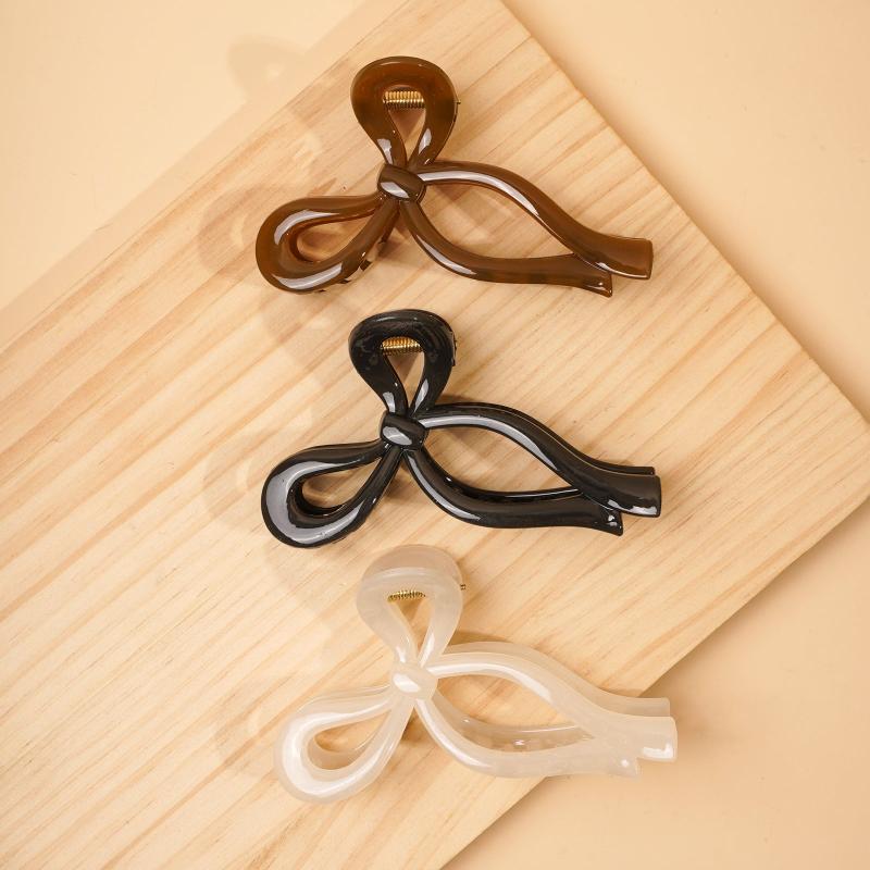 3pcs Glossy Hair Claw Bowknot Shape Shark Claw Hair Clip Hair Accessories