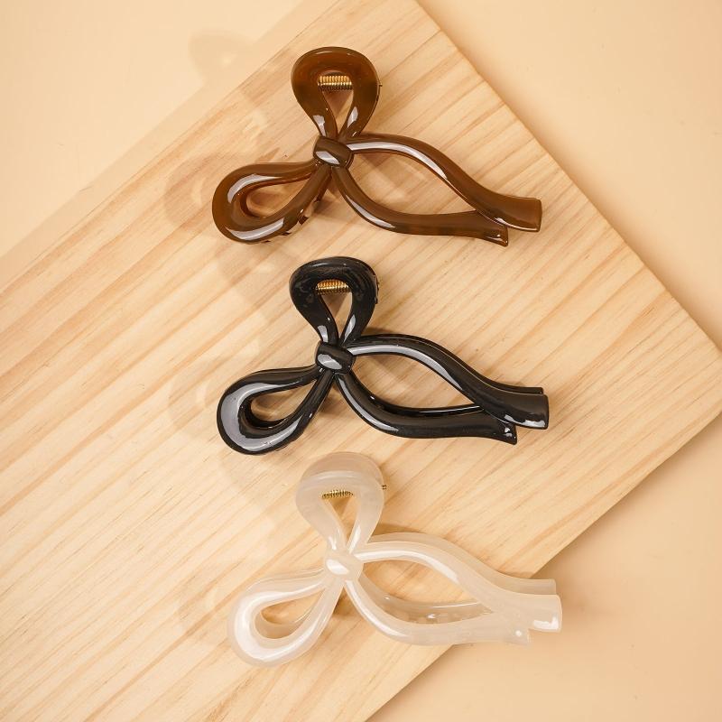 3pcs Glossy Hair Claw Bowknot Shape Shark Claw Hair Clip Hair Accessories