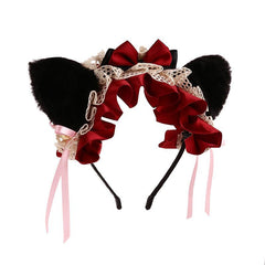 Pink Cat Ears Headband with Red Bows Jingle Bells