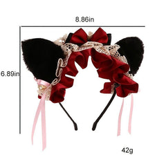 Pink Cat Ears Headband with Red Bows Jingle Bells
