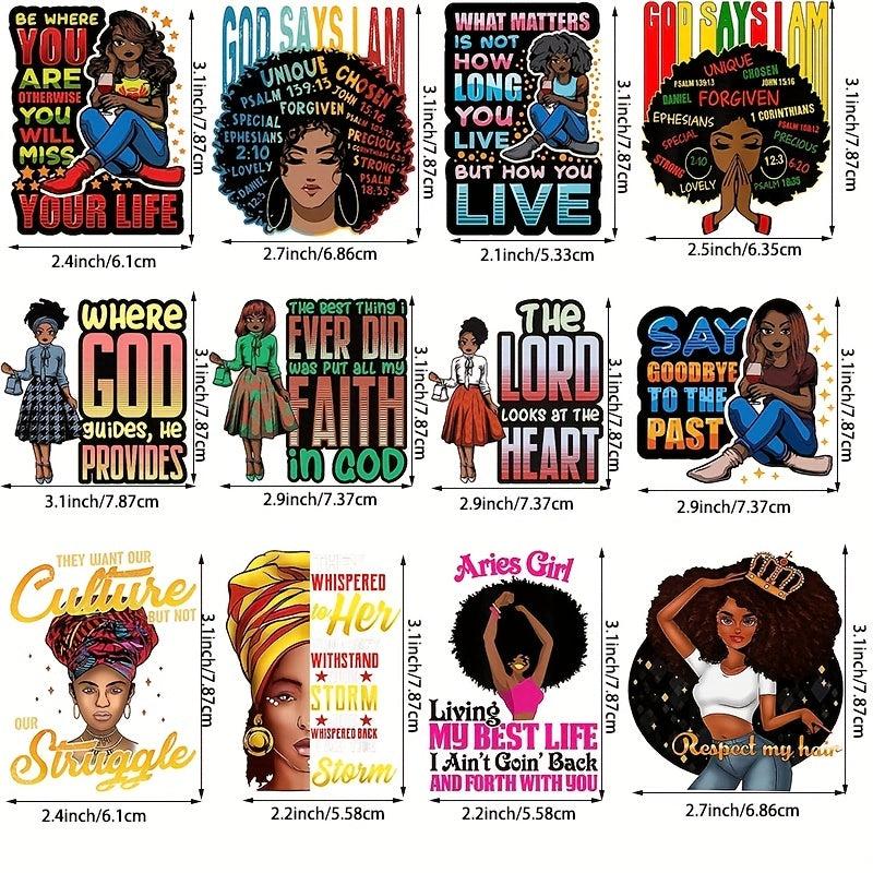 12pcs God Says I Am Iron On Bible Verse Iron On Patches Girls DIY Heat Transfer