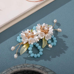 Vintage Flower Leaf Faux Pearl Hairpin Chinese Style Hair Clip B