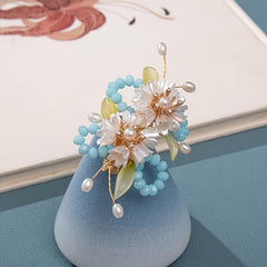 Vintage Flower Leaf Faux Pearl Hairpin Chinese Style Hair Clip B