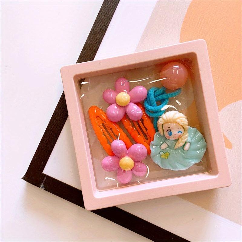 Baby Girls Hair Accessories Set - Flower Hair Tie & Princess Hair Clip