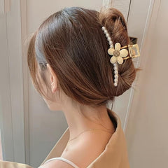 Large Faux Pearl Flower Love Heart Hair Claw Clip