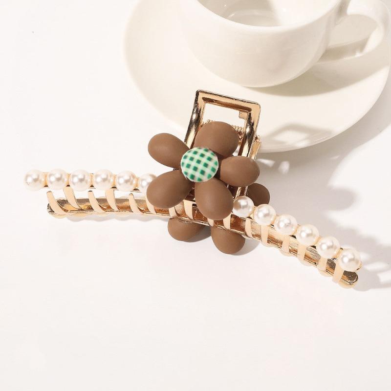 Large Faux Pearl Flower Love Heart Hair Claw Clip