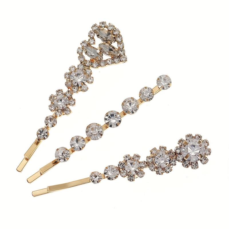 Sparkly Flower Hair Pin Rhinestone Heart Hair Clip