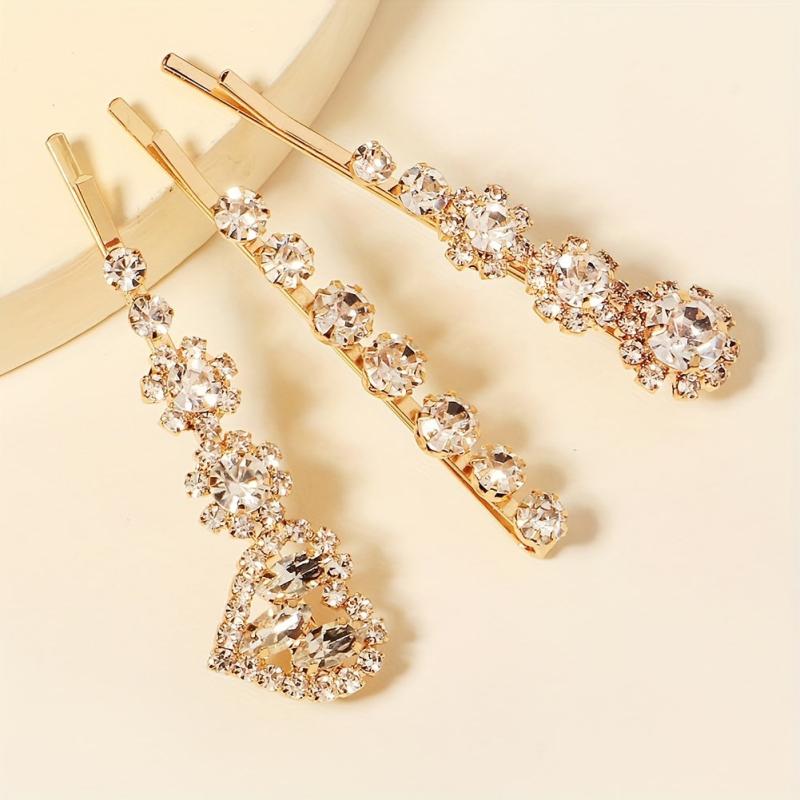 Sparkly Flower Hair Pin Rhinestone Heart Hair Clip