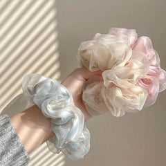 Floral Print Organza Scrunchies Hair Tie Ponytail Holder