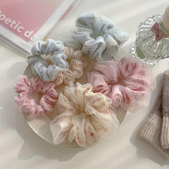 Floral Print Organza Scrunchies Hair Tie Ponytail Holder