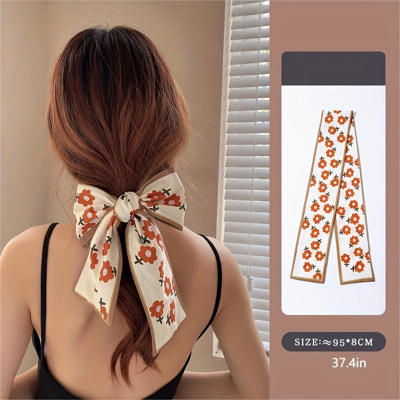 Small Silky Scarf Female Hair Tie Hair Summer Ribbon Headdress Floral Head Rope