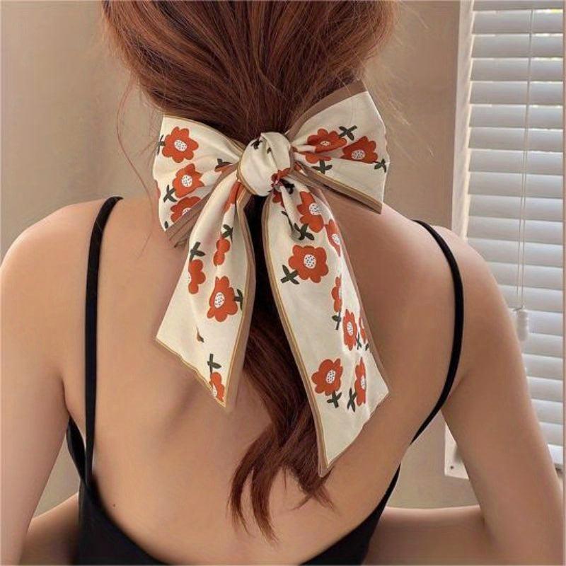 Small Silky Scarf Female Hair Tie Hair Summer Ribbon Headdress Floral Head Rope