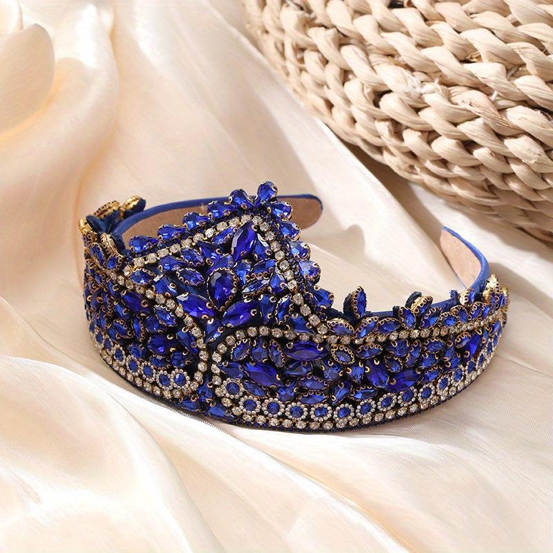 Baroque Rhinestone Tiara Crown Wide Headband Glitter Headdress Hair Accessories