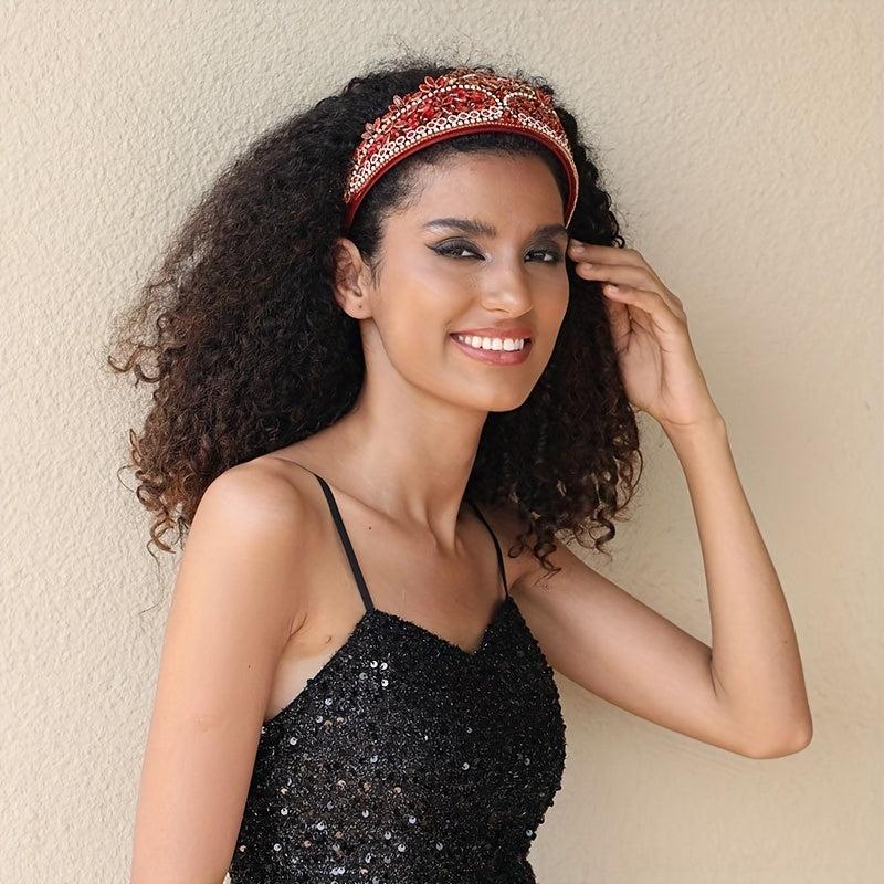 Baroque Rhinestone Tiara Crown Wide Headband Glitter Headdress Hair Accessories