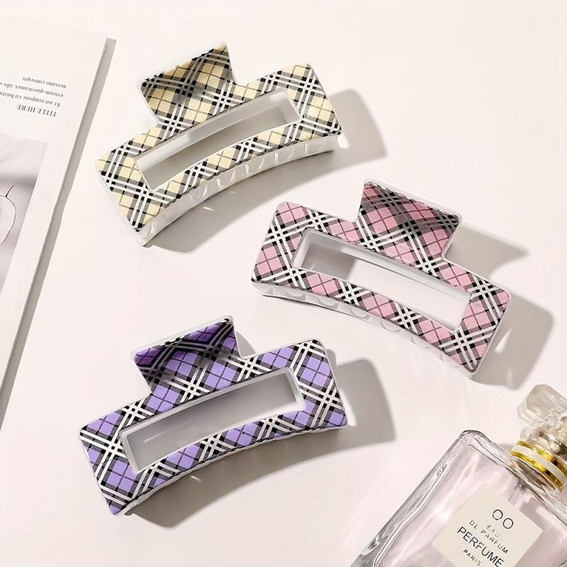 3pcs Plaid Hair Claw Ponytail Holder Hair Claw Clip