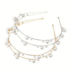 Metal Hair Band Faux Pearl Bridal Headband