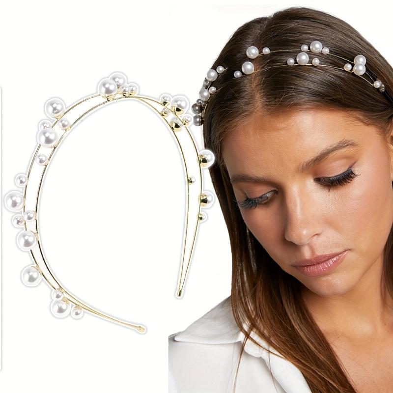 Metal Hair Band Faux Pearl Bridal Headband