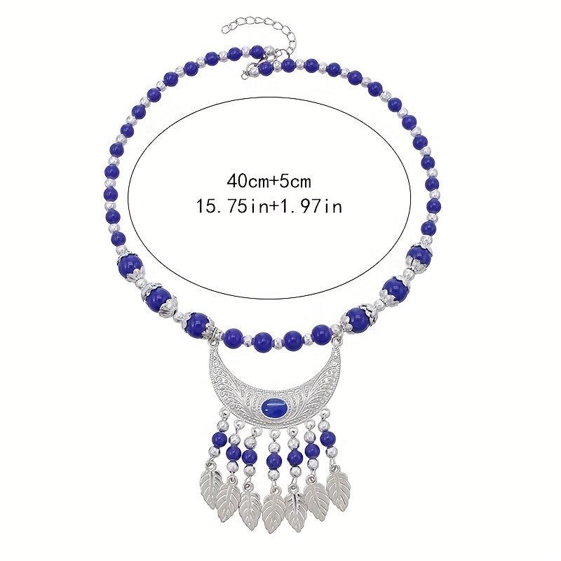 Boho Beaded Head Piece Moon Tassel Necklace Hair Band