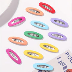 12pcs Hollow Ellipse Snap Shape Cany Hair Clip for Girls