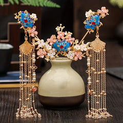 Chinese Style Hair Accessories Set Flower Hair Comb Hairpin Earrings Set