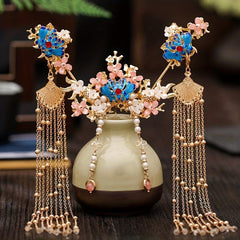 Chinese Style Hair Accessories Set Flower Hair Comb Hairpin Earrings Set