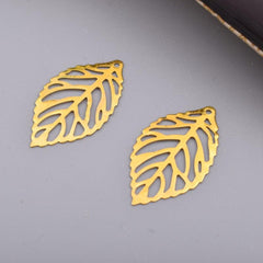 Gold Leaf Brushed Brass Charm Pendant for Jewelry Making