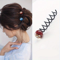 Crystal Bead Spiral Hair Pin Coils Hair Accessories