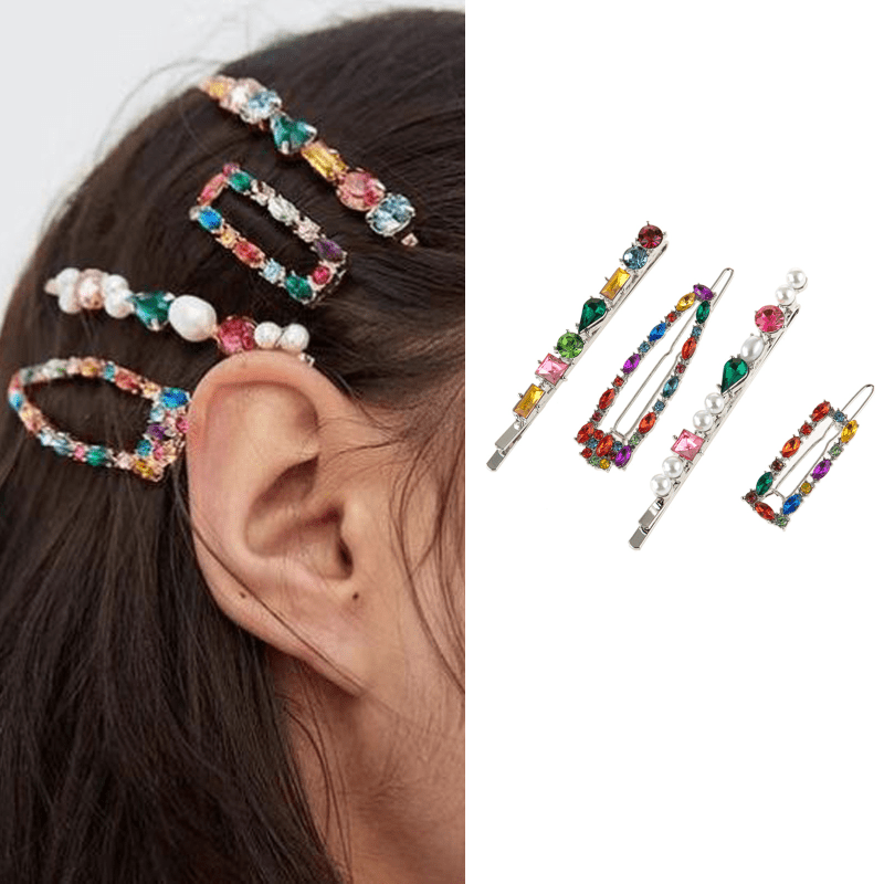 4pcs Crystal Hair Clip Alloy Bobby Pin Side Clip Bangs Clip Hair Accessories