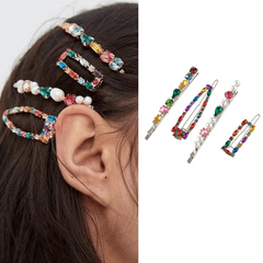4pcs Crystal Hair Clip Alloy Bobby Pin Side Clip Bangs Clip Hair Accessories