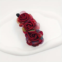 Red Rose Banana Clip Flower Hair Clip Ponytail Holder Hair Claw Clip