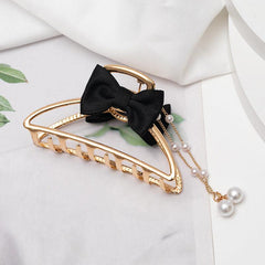Faux Pearl Tassel Bow Hair Claw Hollow Alloy Nonslip Ponytail Holder