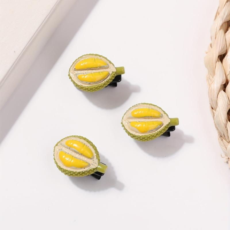 3pcs Creative Durian Duck Billed Hair Clip Resin Food Series Clip For Side Hair