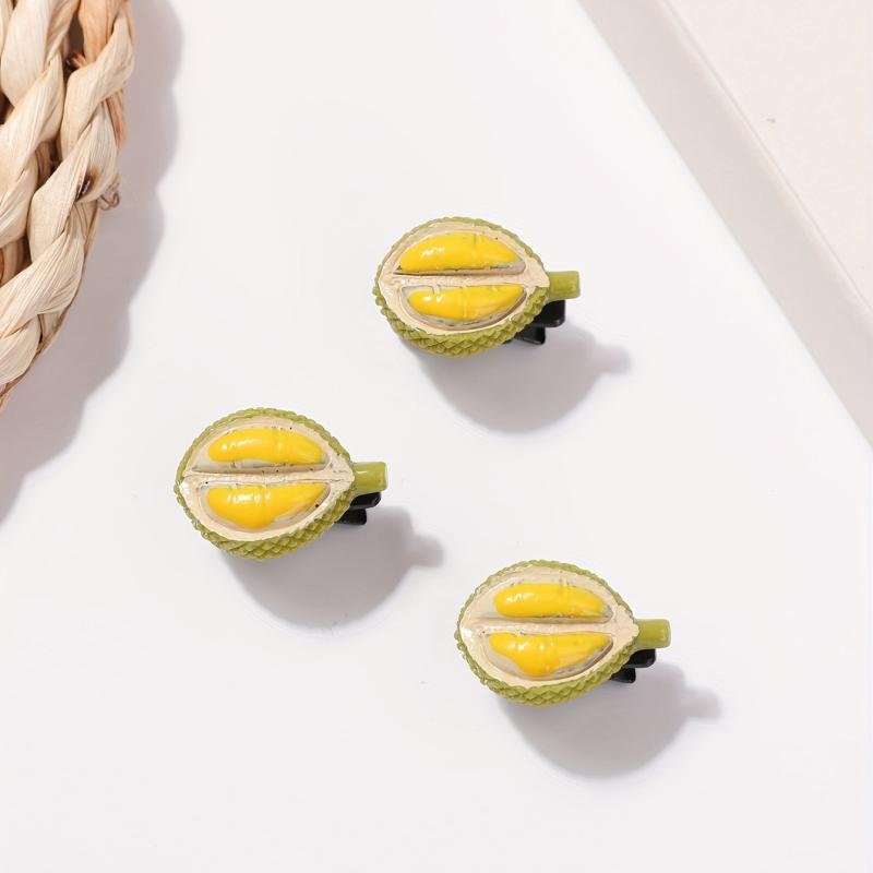 3pcs Creative Durian Duck Billed Hair Clip Resin Food Series Clip For Side Hair