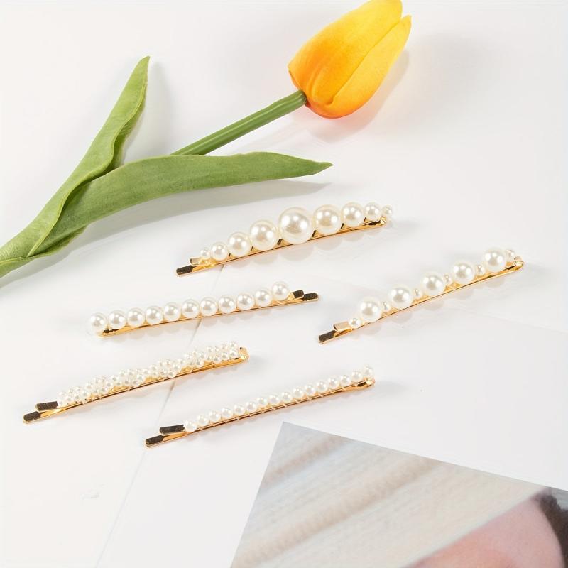5pcs Faux Pearl Hairpin Alloy Hairpin Style Hair Clip For Side Hair