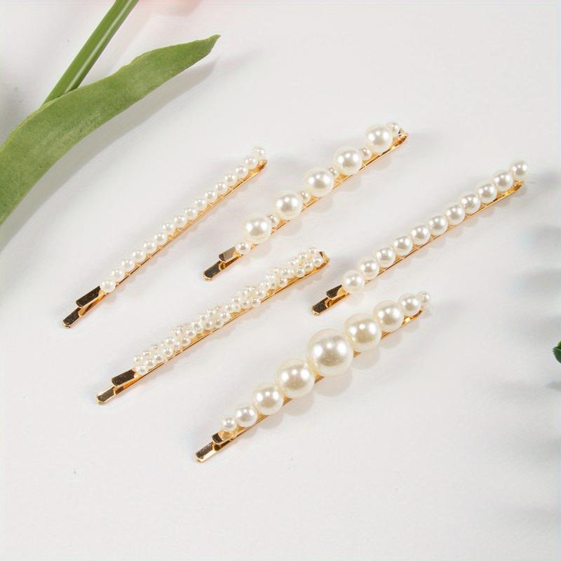 5pcs Faux Pearl Hairpin Alloy Hairpin Style Hair Clip For Side Hair