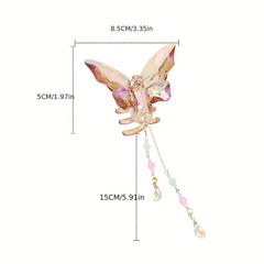 Crystal Butterfly Hair Claw with Beaded Pendant - Hair Accessories