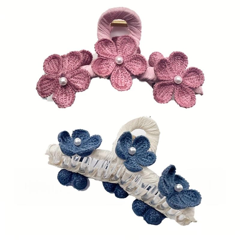 Knitted Flower Decor Hair Claw Ponytail Holder