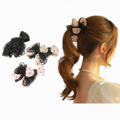 Women's Lace Polka Dot Bow Hair Claw Ponytail Clip