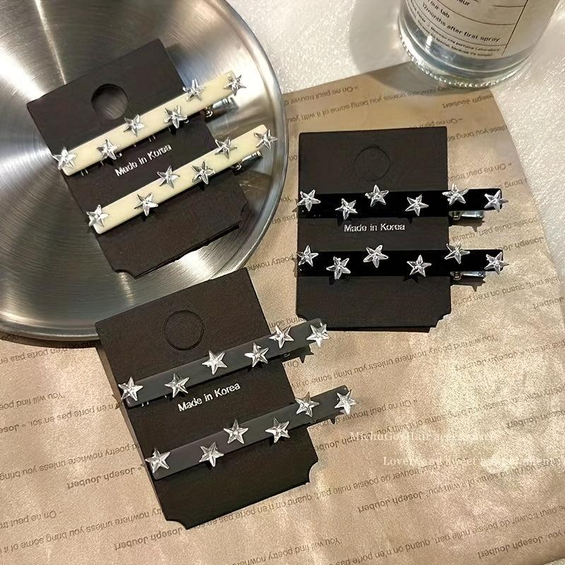 Y2K 2pcs Star Hair Clip Metal Duck Billed Clip for Side Hair Bangs