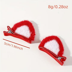 Red Cat Ears Decor Hair Clip Duck Billed Clip for Hair Bang
