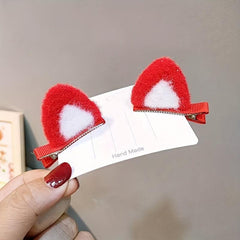 Red Cat Ears Decor Hair Clip Duck Billed Clip for Hair Bang