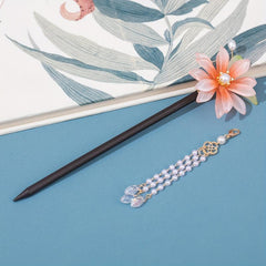 Wooden Flower Hairpin Ancient Style Beaded Tassel Hair Accessories