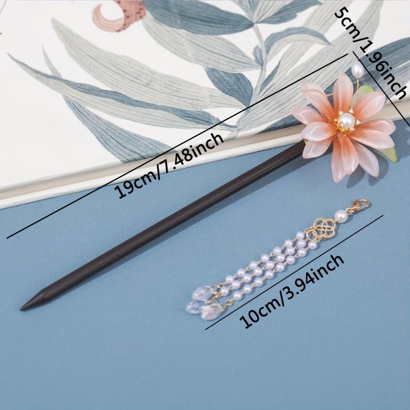 Wooden Flower Hairpin Ancient Style Beaded Tassel Hair Accessories