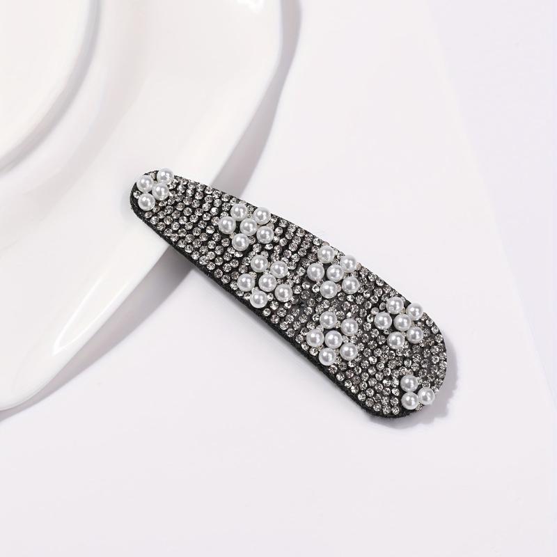 Rhinestone Snap Clip Faux Pearl Hair Clip for Women Girls Hair Accessories
